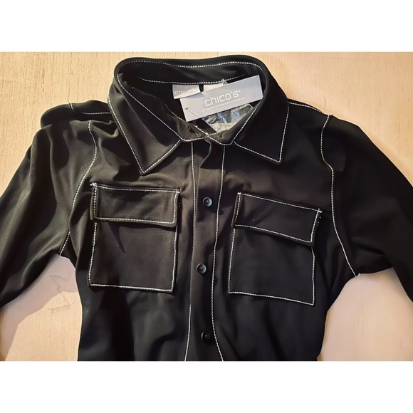 Chico's Women's Travelers Shirt Dress in Black Button Sleeve Size: 0 NWT - Picture 1 of 6